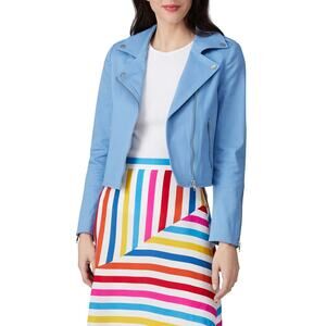 Color Me Courtney Dennis Moto Biker Jacket Canvas Cropped Twill Blue Women Sz 10